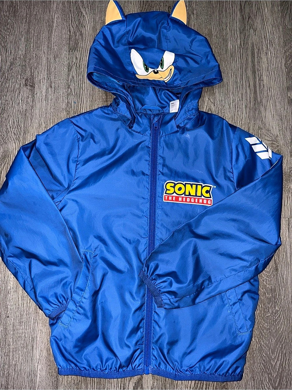 H&M Kids Sonic The Hedgehog Blue Hooded Windbreaker Jacket 3D Ears - Size 6X/7